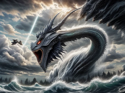 dragon of earth,black dragon,god of the sea,wyrm,dragon,sea monsters,nine-tailed,poseidon god face,sea god,maelstrom,poseidon,painted dragon,fire breathing dragon,draconic,dragons,dragon fire,marine reptile,nature's wrath,heroic fantasy,dragon li