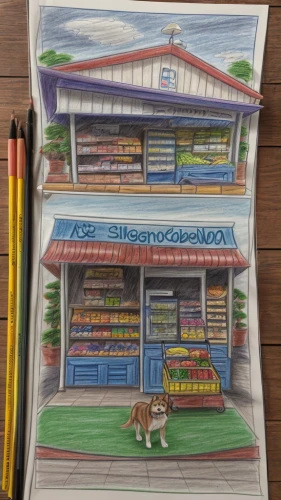 watercolor shops,convenience store,colored pencil background,pet shop,grocery store,watercolor tea shop,village shop,color pencil,shopkeeper,grocer,colourful pencils,supermarket,grocery,butcher shop,pencil color,greengrocer,color pencils,kitchen shop,store fronts,general store