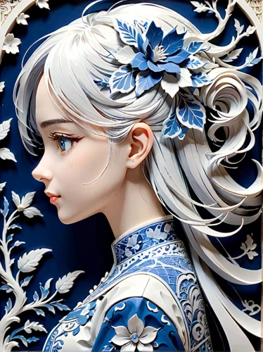 blue and white porcelain,blue chrysanthemum,porcelain dolls,porcelain rose,porcelaine,artist doll,painter doll,winterblueher,japanese art,silvery blue,suit of the snow maiden,porcelain,white rose snow queen,blue snowflake,designer dolls,blue and white,bluejay,paper art,blue and white china,blue white,Anime,Anime,General