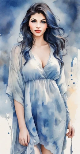 watercolor women accessory,watercolor blue,blue enchantress,pregnant woman icon,fantasy woman,fashion illustration,mazarine blue,photo painting,world digital painting,the sea maid,jasmine blue,blue painting,silvery blue,girl in a long,pregnant woman,plus-size model,image manipulation,the girl in nightie,femininity,plus-size,Digital Art,Watercolor