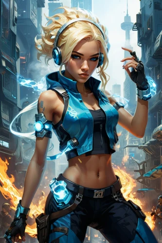 blue enchantress,tiber riven,renegade,female warrior,pixie-bob,sci fiction illustration,riot,game illustration,rosa ' amber cover,massively multiplayer online role-playing game,mobile video game vector background,cg artwork,fire background,electro,game art,girl with gun,fantasy art,gear shaper,elsa,twitch icon,Conceptual Art,Fantasy,Fantasy 15