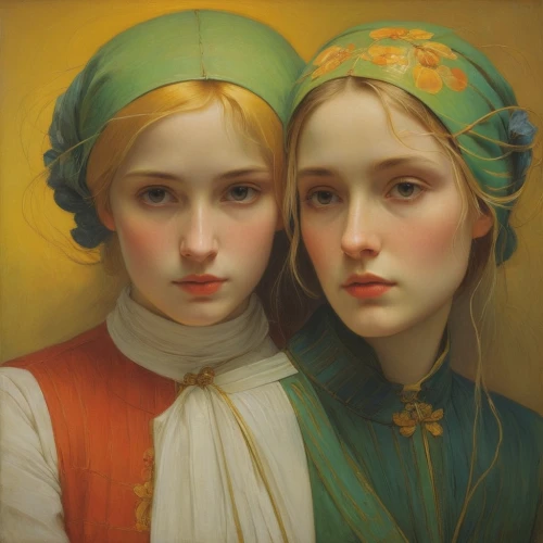 two girls,young women,vintage girls,young couple,vintage boy and girl,bouguereau,porcelain dolls,children girls,vintage art,sisters,mucha,gothic portrait,emile vernon,romantic portrait,gemini,lilies of the valley,mother and daughter,asher durand,vintage children,little girls,Art,Classical Oil Painting,Classical Oil Painting 20