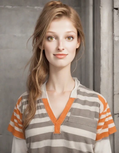 girl in t-shirt,realdoll,polo shirt,horizontal stripes,cotton top,striped background,female model,tee,in a shirt,mime,mime artist,natural cosmetic,fashion vector,tshirt,polo shirts,orange,stripes,orange color,pretty young woman,a wax dummy