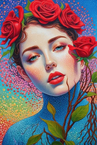 girl in flowers,boho art,flora,oil painting on canvas,rose flower illustration,beautiful girl with flowers,flower painting,color pencils,color pencil,flower art,colour pencils,psychedelic art,colored pencil background,colorful roses,bright rose,colored pencils,rose bloom,way of the roses,coloured pencils,with roses,Conceptual Art,Daily,Daily 31