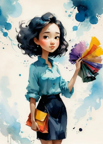 painter doll,girl with speech bubble,kids illustration,little girl with balloons,little girl in wind,illustrator,digital painting,girl drawing,hanbok,watercolor blue,painting technique,girl picking flowers,blue painting,flower painting,colored crayon,fabric painting,girl with cloth,watercolor paint,world digital painting,little girl with umbrella,Conceptual Art,Fantasy,Fantasy 16