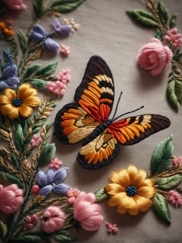 butterfly floral,butterfly background,embroidered flowers,vintage embroidery,embroidery,butterfly on a flower,butterfly isolated,ulysses butterfly,isolated butterfly,hesperia (butterfly),fabric painting,butterfly,french butterfly,passion butterfly,cupido (butterfly),moths and butterflies,floral background,butterfly pattern,vintage floral,embroider,Photography,General,Cinematic