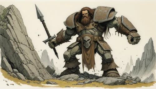 barbarian,dwarf sundheim,thorin,heroic fantasy,half orc,the wanderer,dwarf,warrior and orc,dunun,dwarves,wind warrior,warlord,woodsman,alaunt,orc,dwarf cookin,pall-bearer,paladin,concept art,mountain guide,Illustration,Japanese style,Japanese Style 08