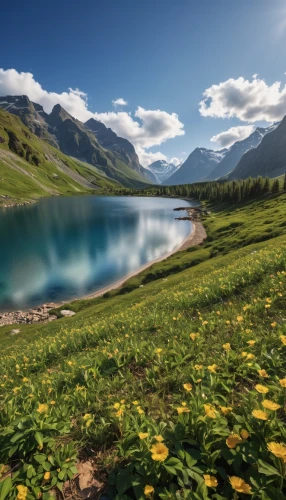 alpine lake,the valley of flowers,glacial lake,alpine meadow,lake lucerne region,heaven lake,landscape mountains alps,engadin,caucasus,south-tirol,beautiful landscape,alpine region,southeast switzerland,mountain meadow,meadow landscape,beautiful lake,eastern switzerland,the alps,bucegi mountains,salt meadow landscape,Photography,General,Realistic