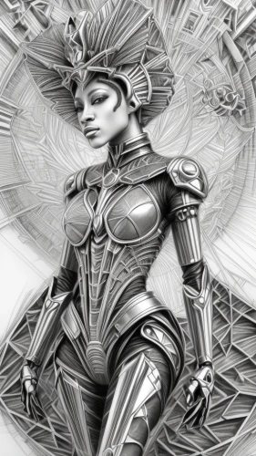 sci fiction illustration,biomechanical,lotus art drawing,andromeda,cyborg,symetra,graphite,pencil art,metropolis,goddess of justice,steampunk,female warrior,sci fi,jaya,archangel,warrior woman,joan of arc,neottia nidus-avis,lady justice,silver