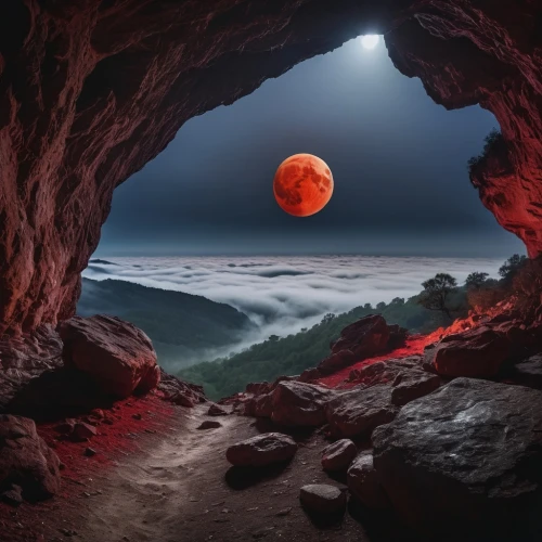 blood moon,valley of the moon,lava tube,lava cave,blood moon eclipse,lunar landscape,moonscape,moon valley,lunar eclipse,moonrise,moonlit night,moon photography,red planet,total lunar eclipse,full moon,moon at night,red earth,moonlit,lava flow,hanging moon,Photography,General,Natural