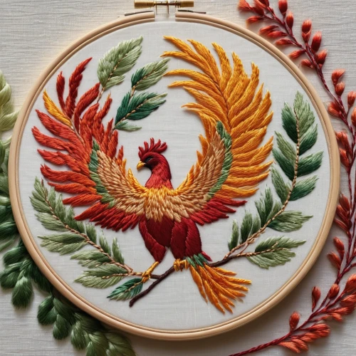 phoenix rooster,embroidered leaves,embroidery,vintage embroidery,cross-stitch,decoration bird,fire birds,embroidered flowers,embroidered,christmas gift pattern,embroider,ornamental bird,phoenix,needlework,vintage rooster,an ornamental bird,floral and bird frame,christmas pattern,fire mandala,autumn wreath,Photography,General,Commercial