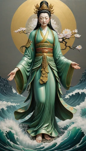 god of the sea,sea god,bodhisattva,oriental painting,chinese art,the sea maid,yi sun sin,japanese art,japanese waves,honzen-ryōri,sacred lotus,oriental princess,shakyamuni,water lotus,japanese wave,the wind from the sea,vajrasattva,the zodiac sign pisces,deity,xing yi quan,Illustration,Realistic Fantasy,Realistic Fantasy 08