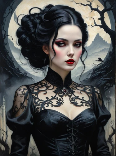 gothic woman,gothic portrait,gothic fashion,vampire woman,vampire lady,gothic style,goth woman,dark gothic mood,gothic,gothic dress,victorian lady,dark angel,widow,dark art,fantasy portrait,crow queen,vampira,vampire,the enchantress,goth like,Photography,General,Fantasy