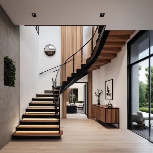 outside staircase,wooden stair railing,wooden stairs,staircase,hallway space,circular staircase,winding staircase,interior modern design,stairs,stairwell,modern decor,stair,steel stairs,contemporary decor,loft,hardwood floors,interior design,modern style,modern house,two story house,Photography,General,Realistic