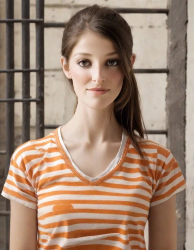 girl in t-shirt,horizontal stripes,striped background,cotton top,young woman,beautiful young woman,polo shirt,pretty young woman,realdoll,young model istanbul,female model,teen,in a shirt,stripes,tshirt,relaxed young girl,girl in a long,striped,maya,orange