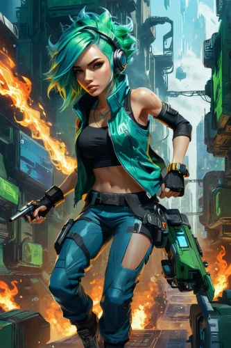 transistor,tiber riven,patrol,jade,renegade,girl with gun,malachite,cleanup,game illustration,ying,female worker,vada,girl with a gun,rosa ' amber cover,monsoon banner,navi,game art,riot,wiz,cg artwork,Conceptual Art,Fantasy,Fantasy 15