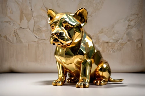 capitoline wolf,gold deer,gold lacquer,gold paint stroke,animal figure,chinese imperial dog,the french bulldog,pharaoh hound,lion capital,golden unicorn,yellow-gold,canis panther,dogecoin,3d model,podenco canario,pharaoh,canidae,gold paint strokes,dhole,doberman