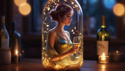 rapunzel,glass jar,tangled,message in a bottle,cinderella,olive in the glass,perfume bottle,princess anna,the bottle,perfume bottles,a bottle of wine,barmaid,glass bottle,bottle of wine,wine bottle,glass bottles,wineglass,a glass of wine,glass container,disney character,Conceptual Art,Fantasy,Fantasy 17