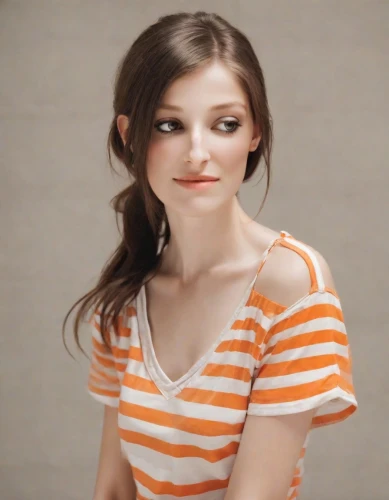 cotton top,clove,porcelain doll,orange,striped background,adorable,orange color,horizontal stripes,cute pretty,polo shirt,cute,stripes,doll's facial features,girl in t-shirt,teen,beautiful girl,fizzy,tee,clove-clove,pretty young woman