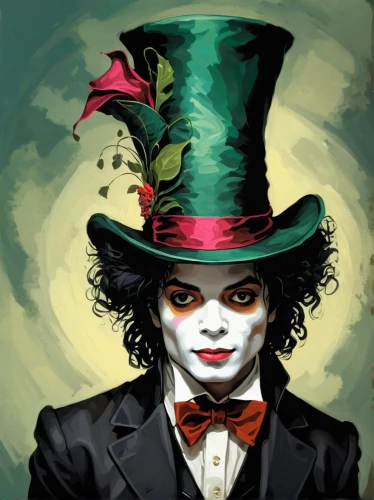 hatter,joker,ringmaster,magician,top hat,gambler,jigsaw,ledger,riddler,greed,aristocrat,masquerade,black hat,anonymous,it,juggler,trickster,stovepipe hat,two face,scare crow,Illustration,Black and White,Black and White 02