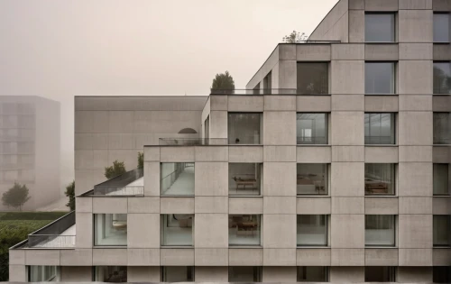 appartment building,glass facade,ludwig erhard haus,opaque panes,glass facades,modern architecture,brutalist architecture,apartment building,apartment block,cubic house,apartment blocks,apartment-blocks,house hevelius,kirrarchitecture,block of flats,residential building,exposed concrete,glass blocks,an apartment,arhitecture,Photography,General,Realistic