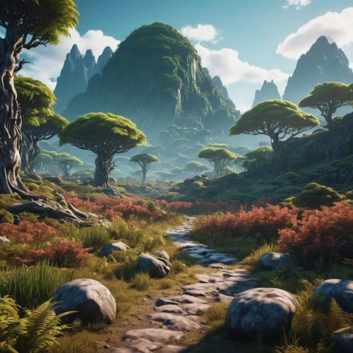 elven forest,mushroom landscape,forest path,druid grove,an island far away landscape,karst landscape,hiking path,green valley,terraforming,forest glade,plains,fantasy landscape,salt meadow landscape,mountain plateau,the mystical path,forest landscape,pathway,virtual landscape,valley,swampy landscape,Photography,General,Realistic