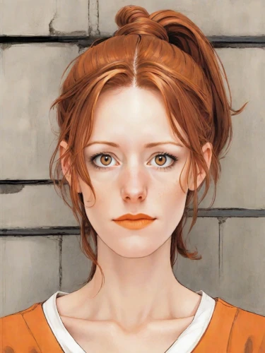 clementine,cinnamon girl,portrait of a girl,girl portrait,rust-orange,lilian gish - female,young woman,murcott orange,david bates,vanessa (butterfly),prisoner,orange,nora,worried girl,orange blossom,marguerite,artist portrait,the girl's face,orange color,portrait background,Digital Art,Comic