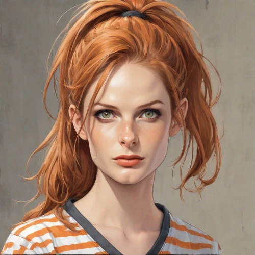 nami,girl portrait,david bates,redheads,orange,portrait of a girl,clementine,red-haired,red head,bouffant,nora,digital painting,cinnamon girl,clary,orange color,redheaded,vector girl,young woman,redhead doll,fantasy portrait,Digital Art,Comic