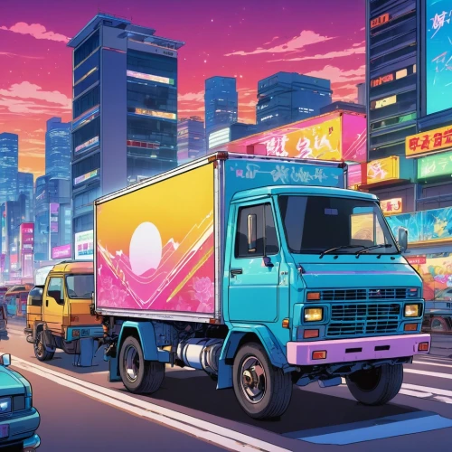 kei truck,cybertruck,easter truck,delivery truck,tokyo city,truck,delivery trucks,datsun truck,isuzu,malasada,tokyo,delivering,food truck,commercial vehicle,sakana,osomatsu,deliver goods,retro vehicle,light commercial vehicle,pick up truck,Illustration,Japanese style,Japanese Style 03