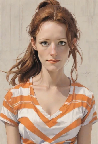 girl in t-shirt,portrait of a girl,young woman,girl portrait,lilian gish - female,girl in a long,redhead doll,redheads,the girl's face,portrait background,girl with cloth,girl on a white background,girl drawing,girl in cloth,red-haired,orange,photo painting,girl with cereal bowl,redheaded,colored pencil background,Digital Art,Comic