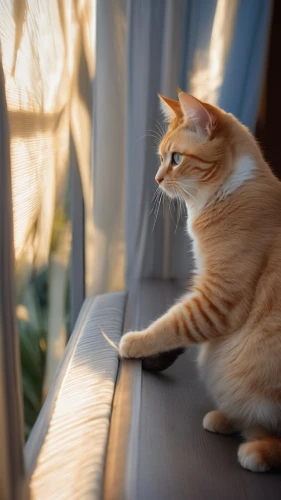 american shorthair,red tabby,birdwatching,japanese bobtail,window curtain,ginger cat,domestic short-haired cat,contemplation,american wirehair,window sill,european shorthair,windowsill,contemplative,american curl,window screen,cat resting,window treatment,window seat,cat image,kurilian bobtail,Photography,General,Cinematic