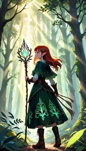 merida,druid,fae,forest clover,druid grove,elven forest,the enchantress,summoner,in the forest,forest background,the forest,enchanted forest,fairy forest,dryad,forest glade,background ivy,forest,emerald,forest of dreams,woodland,Anime,Anime,Cartoon