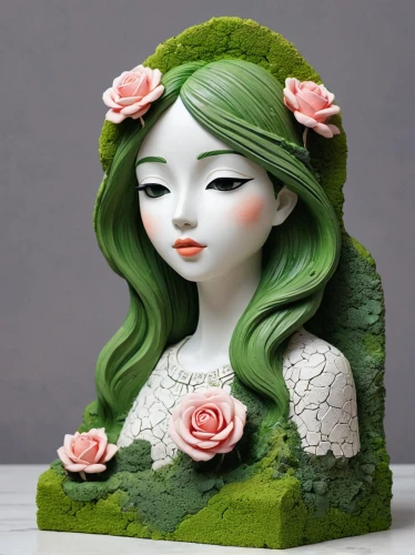 porcelain rose,girl in a wreath,clay doll,girl in flowers,artist doll,girl in the garden,flower girl basket,japanese garden ornament,dahlia white-green,maiden anemone,japanese anemone,handmade doll,miniature figure,mint blossom,sculpt,painter doll,decorative figure,figurine,anemone hupehensis september charm,clay animation,Unique,3D,Isometric