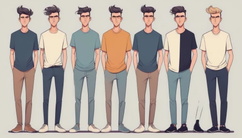 clones,vector people,animated cartoon,cartoon people,retro cartoon people,height,male youth,descending order,tall man,hairstyles,pompadour,tallest,long neck,male poses for drawing,men clothes,daddy longlegs,cutouts,quiff,sugar pine,avatars