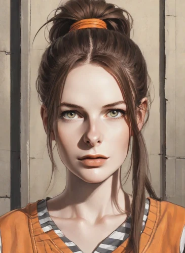 clementine,vanessa (butterfly),cinnamon girl,lilian gish - female,nora,orange,rust-orange,princess leia,orange eyes,portrait of a girl,girl portrait,marguerite,rose png,katniss,game character,bun,orange color,portrait background,lara,the girl's face,Digital Art,Comic