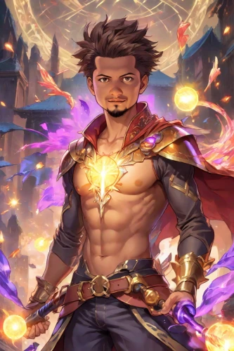 cg artwork,leo,katakuri,bonifacio,guilinggao,male character,hero,vane,vinci,wiz,joshua,merlin,fire background,magus,togra,joseph,perseus,bazaruto,alexander,hero academy,Digital Art,Anime