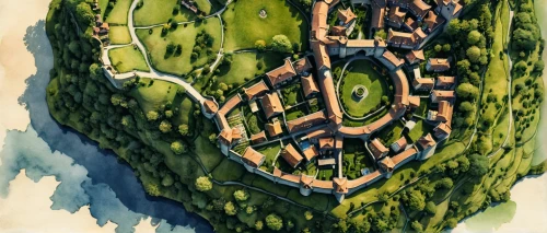 escher village,knight village,peter-pavel's fortress,medieval town,mountain settlement,citadel,ancient city,skyscraper town,town planning,knight's castle,artificial island,military fort,villages,volterra,fortress,medieval castle,island of fyn,spa town,castle complex,new castle,Illustration,Japanese style,Japanese Style 08