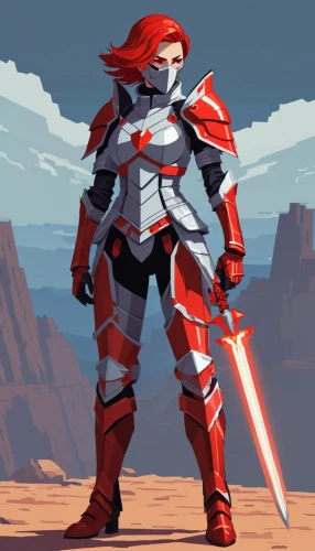 female warrior,knight armor,red saber,swordswoman,wind warrior,red chief,crusader,armored,low poly,collected game assets,paladin,alien warrior,armor,fantasy warrior,mercenary,templar,low-poly,lone warrior,knight,sabre,Unique,Pixel,Pixel 01