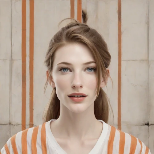 realdoll,doll's facial features,female model,a wax dummy,woman face,striped background,natural cosmetic,woman's face,portrait of a girl,beauty face skin,beautiful face,french silk,young woman,orange color,retouching,shoulder length,female face,portrait background,orange,clementine