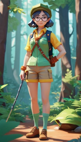 scout,park ranger,adventurer,mountain guide,hiker,explorer,scouts,tiana,marie leaf,biologist,trekking pole,farmer in the woods,park staff,agnes,piper,zookeeper,game character,scandia gnome,aa,ranger,Unique,3D,Low Poly