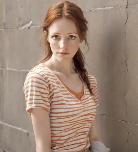 redhead doll,redheaded,redhead,redhair,cotton top,redheads,red-haired,girl in t-shirt,in a shirt,striped background,young woman,red head,maci,pippi longstocking,orange color,ginger rodgers,red hair,freckles,stripes,orange