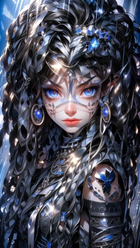 ice queen,the snow queen,medusa,winterblueher,bjork,suit of the snow maiden,blue enchantress,fantasy portrait,water nymph,amano,ice princess,medusa gorgon,sapphire,gorgon,fractalius,celtic queen,siren,cg artwork,artemisia,water-the sword lily