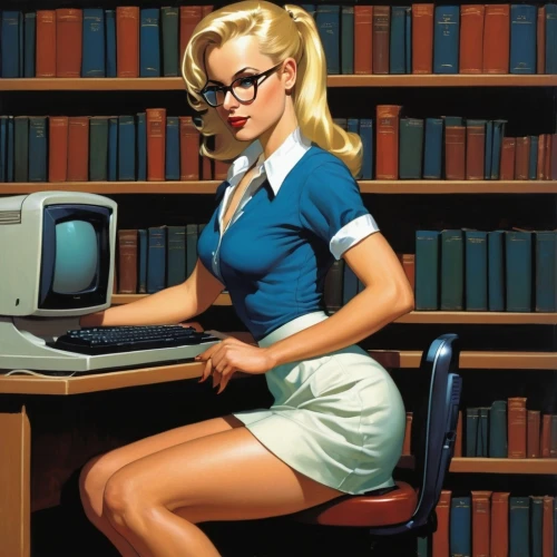 girl at the computer,retro women,women in technology,computer addiction,secretary,retro girl,retro woman,librarian,computer icon,computer freak,computer,typewriting,computer science,retro 1950's clip art,computer desk,amiga,digitization of library,computer program,internet addiction,book electronic,Conceptual Art,Fantasy,Fantasy 07