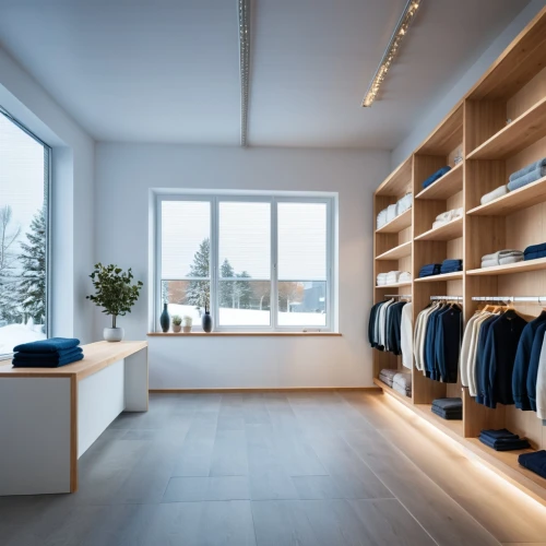 walk-in closet,women's closet,scandinavian style,garment racks,wardrobe,laundry shop,modern room,danish furniture,boutique,modern style,closet,showroom,laundry room,shelves,the shop,shelving,mollete laundry,ovitt store,danish room,men's wear,Photography,General,Realistic