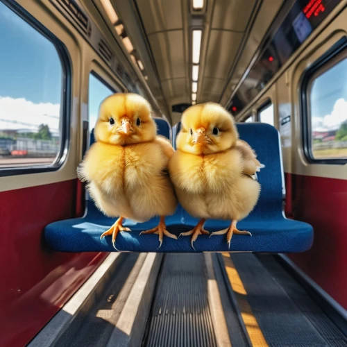 hen limo,chicks,train seats,chicken chicks,high-speed train,animal train,high speed train,train ride,baby chicks,deutsche bahn,public transportation,double deck train,feathered race,high-speed rail,eurobahn,public transport,ducklings,sky train,free-range eggs,train compartment,Photography,General,Realistic