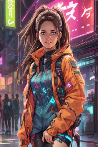 cyberpunk,jacket,vector girl,parka,nico,harajuku,girl with speech bubble,fashionable girl,taipei,pedestrian,anime japanese clothing,neon,colorful city,hk,cyber,city ​​portrait,rosa ' amber cover,tokyo city,android inspired,hong,Digital Art,Anime