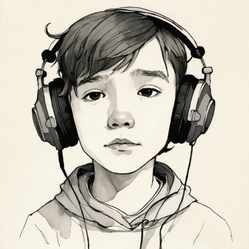 kids illustration,child portrait,headphone,headphones,headset,headset profile,listening to music,artist portrait,illustrator,music player,twitch icon,game drawing,game illustration,custom portrait,dj,headsets,child boy,spotify icon,audiophile,life stage icon,Illustration,Black and White,Black and White 02
