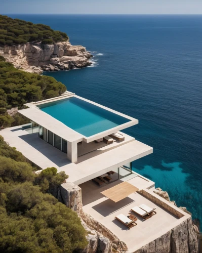 infinity swimming pool,dunes house,luxury property,pool house,house by the water,modern architecture,holiday villa,modern house,luxury real estate,summer house,house of the sea,the balearics,beach house,luxury home,roof top pool,private house,cliffs ocean,holiday home,cubic house,beautiful home,Photography,General,Realistic