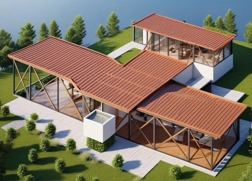 eco-construction,3d rendering,holiday villa,pool house,folding roof,wooden house,roof construction,frame house,wooden construction,roman villa,cube stilt houses,modern house,chalet,cubic house,mid century house,inverted cottage,wooden frame construction,floating huts,timber house,chalets,Photography,General,Realistic