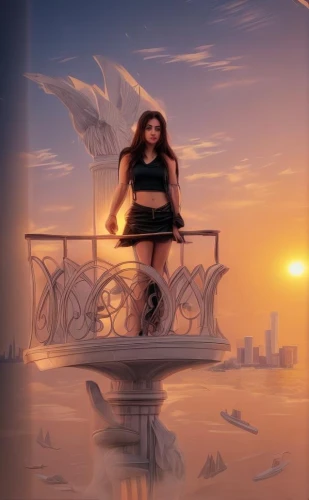 fantasy picture,photo manipulation,world digital painting,digital compositing,photoshop manipulation,girl on the boat,photomanipulation,image manipulation,rosa ' amber cover,girl on the stairs,girl on the river,sitting on a chair,perched,dusk background,haifa,on the roof,fantasy woman,perched on a wire,fantasy art,queen cage,Common,Common,Photography